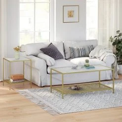 VASAGLE Beistelltisch »LGT030W01 LGT030A01«, Couchtisch mit 2 Ebenen, aus Hartglas, Gold-Transparent -Vasagle Auslauf Geschäft 00726668 9ce8 463e 9599 44d29d991b6b