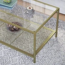 VASAGLE Couchtisch »LGT031A01«, Sofatisch, Beistelltisch, mit Hartglas und engmaschiger Gitterablage, aus Metallgestell, Gold-Transparent -Vasagle Auslauf Geschäft 011fd994 9e8f 4f53 aa6e 70afdabf67e9