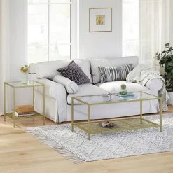 VASAGLE Couchtisch »LGT031A01«, Sofatisch, Beistelltisch, mit Hartglas und engmaschiger Gitterablage, aus Metallgestell, Gold-Transparent -Vasagle Auslauf Geschäft 03d3ef64 e675 4657 9668 507e96965326