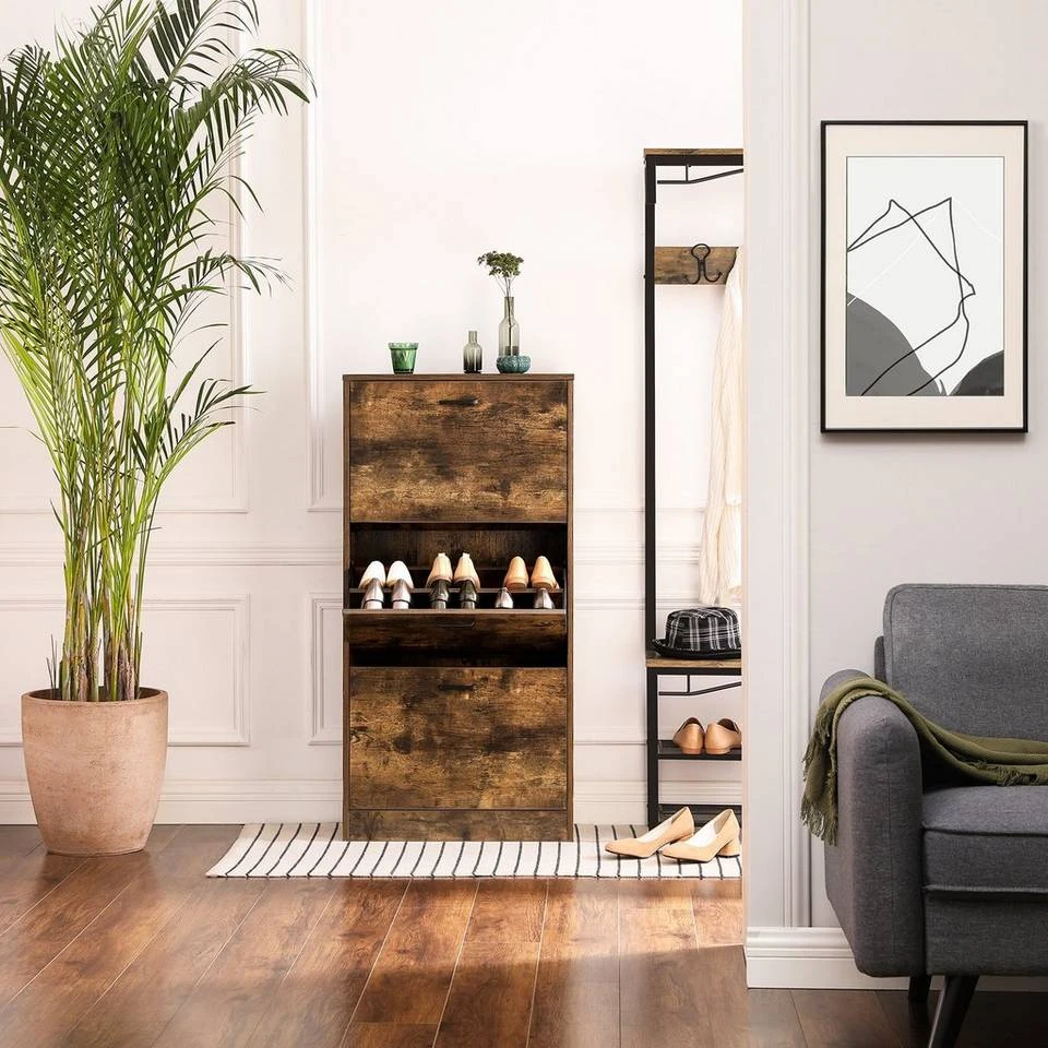 VASAGLE Schuhschrank »LBC03« Schuhregal mit 3 Klappen und Ebenen, perfekt für schmale Flure, 60 x 24 x 120 cm (L x B x H) Eichenfarben, Vintage, Weiß 24 VASAGLE Schuhschrank »LBC03« Schuhregal mit 3 Klappen und Ebenen, perfekt für schmale Flure, 60 x 24 x 120 cm (L x B x H) Eichenfarben, Vintage, Weiß – Bild 22