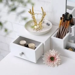 VASAGLE Schminktisch »RDT25WT/BK/K«, Frisiertisch, Kosmetiktisch, mit Spiegel ohne Rahmen, Polsterhocker, Massivholzbeinen Schwarz, Weiß-Natur, Weiß 40 VASAGLE Schminktisch »RDT25WT/BK/K«, Frisiertisch, Kosmetiktisch, mit Spiegel ohne Rahmen, Polsterhocker, Massivholzbeinen Schwarz, Weiß-Natur, Weiß -Vasagle Auslauf Geschäft 081c3810 e931 4f6c a2cd 0f5b8fa0fdf6