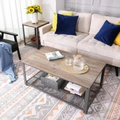 VASAGLE Couchtisch »LCT61«, Fernsehtisch mit großer Ablage, rautenförmiges Gitter, schwarzes Gestell, 106,2 x 60,2 x 45 cm Grau, Vintage -Vasagle Auslauf Geschäft 08ae6bd0 8070 44be bd4b eb5e58eaa0db