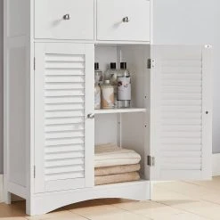 VASAGLE Badkommode »BBC145W01«, Kommode mit 2 Türen, 2 Schubladen, Hoch 108 cm, verstellbare Regalebene, skandinavischer Stil, weiß -Vasagle Auslauf Geschäft 0910f2eb 9fd0 4cca a282 dd57f71f2e52