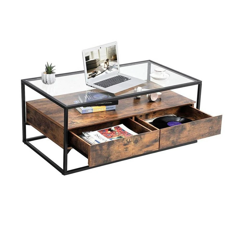 VASAGLE Couchtisch »LCT31BX«, Sofatisch mit 2 Schubladen, gehärtetes Glas, stabil, Wohnzimmer, Lounge, 106 x 57 x 45 cm, vintage 10 VASAGLE Couchtisch »LCT31BX«, Sofatisch mit 2 Schubladen, gehärtetes Glas, stabil, Wohnzimmer, Lounge, 106 x 57 x 45 cm, vintage – Bild 8