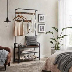 VASAGLE Garderobenständer »HSR400B01«, Garderobe, Schuhregal, mit Sitzfläche und 9 abnehmbaren Haken, 2 Gitterablagen -Vasagle Auslauf Geschäft 0b05cb6c 678d 4efa a154 63c8c36002be