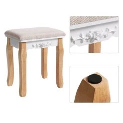 VASAGLE Schminktisch »RDT25WT/BK/K«, Frisiertisch, Kosmetiktisch, mit Spiegel ohne Rahmen, Polsterhocker, Massivholzbeinen Schwarz, Weiß-Natur, Weiß 32 VASAGLE Schminktisch »RDT25WT/BK/K«, Frisiertisch, Kosmetiktisch, mit Spiegel ohne Rahmen, Polsterhocker, Massivholzbeinen Schwarz, Weiß-Natur, Weiß -Vasagle Auslauf Geschäft 0b987fa6 8830 4d03 b232 4be6d8171d4f