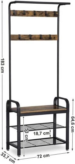 VASAGLE Garderobenständer »HSR40B«, Kleiderständer mit 9 Haken, Schuhregal mit 3 Ablagen und stilvollen Griffen, 183 cm hoch, Industrie-Design Grau, Vintage, Wei&szlig; -Vasagle Auslauf Geschäft 0c59b63b 666e 45a0 a259 12db7380ef46