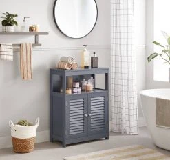 VASAGLE Badkommode »BBC40/040«, Badezimmerschrank, Badezimmerregal, Aufbewahrungsregal, mit 2 Türen Grau, Wei&szlig; -Vasagle Auslauf Geschäft 0f662939 5b55 4af7 a6f9 0f232eb99dd3