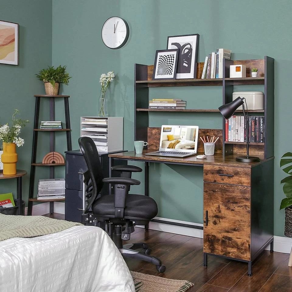 VASAGLE Computertisch »LWD65X«, Schreibtisch mit Regalaufsatz, mit Schrank und Schublade, vintagebraun-schwarz 5 VASAGLE Computertisch »LWD65X«, Schreibtisch mit Regalaufsatz, mit Schrank und Schublade, vintagebraun-schwarz – Bild 3