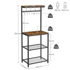 VASAGLE Standregal »KKS021B01«, Küchenregal mit Metallrahmen, 4 Ablagen aus Holz, mit 12Haken, für Flur, Küche, vintage -Vasagle Auslauf Geschäft 1b3593df cf25 437e 9ca0 9baa1194338c