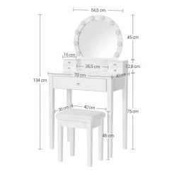 VASAGLE Schminktisch »RDT151W01«, Frisiertisch, Kosmetiktisch, mit 10 dimmbare Glühbirnen, gepolsterter Hocker -Vasagle Auslauf Geschäft 1c84c7f2 87fa 49d0 a0ad 2cff0858d83e