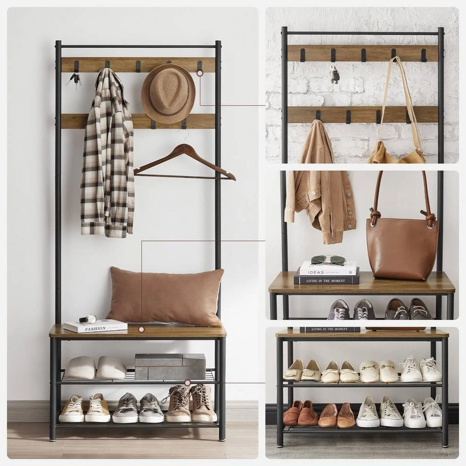 VASAGLE Garderobenständer »HSR41«, Kleiderständer mit Schuhablagen, vintage Grau, Walnussbraun 24 VASAGLE Garderobenständer »HSR41«, Kleiderständer mit Schuhablagen, vintage Grau, Walnussbraun – Bild 22