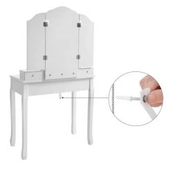 VASAGLE Schminktisch »RDT28K RDT28WT«, Frisiertisch, Kosmetiktisch mit Klappspiegel und 5 Schubladen, mit Hocker Natur, Wei&szlig; -Vasagle Auslauf Geschäft 227aefa5 4290 46c4 bc91 512cdd97c04c