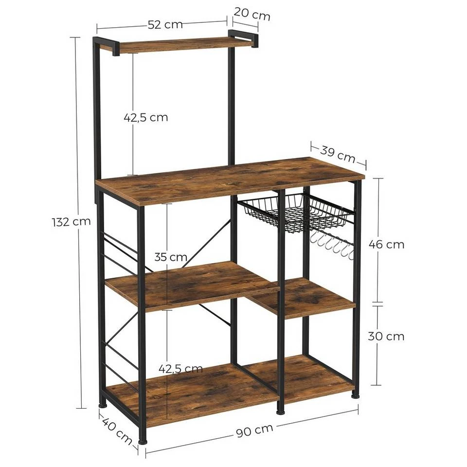 VASAGLE Standregal »KKS035/35«, Küchenregal mit Metallkorb, 6 S-Haken und Regalablagen, 90 x 40 x 132 cm, Industrie-Design Haselnussbraun-schwarz, Greige-schwarz, Vintage 20 VASAGLE Standregal »KKS035/35«, Küchenregal mit Metallkorb, 6 S-Haken und Regalablagen, 90 x 40 x 132 cm, Industrie-Design Haselnussbraun-schwarz, Greige-schwarz, Vintage – Bild 18