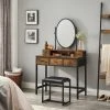 VASAGLE Schminktisch »RVT006A10/B01«, Frisiertisch, Kosmetiktisch, mit Hocker, mit ovalem Spiegel und 5 Schubladen Vintagebraun-Schwarz, Weiß-goldfarben 1 VASAGLE Schminktisch »RVT006A10/B01«, Frisiertisch, Kosmetiktisch, mit Hocker, mit ovalem Spiegel und 5 Schubladen Vintagebraun-Schwarz, Weiß-goldfarben -Vasagle Auslauf Geschäft 25d9976a 2517 4244 90a0 113a31884649