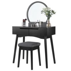 VASAGLE Schminktisch »RDT11BK RDT11K«, Frisiertisch, mit rundem Spiegel und gepolstertem Hocker, 2 große Schubladen Schwarz | schwarz, Weiß | natur 31 VASAGLE Schminktisch »RDT11BK RDT11K«, Frisiertisch, mit rundem Spiegel und gepolstertem Hocker, 2 große Schubladen Schwarz | schwarz, Weiß | natur -Vasagle Auslauf Geschäft 2b25869b f740 4993 8992 03dc916f2888