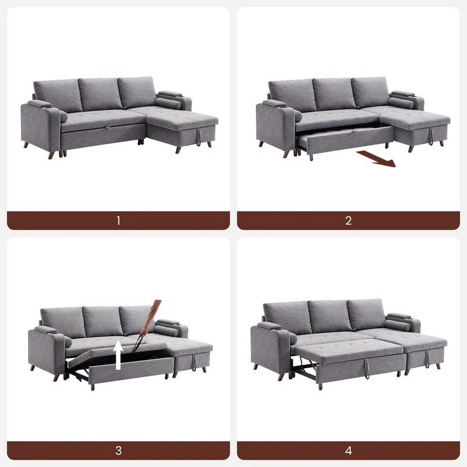 VASAGLE Schlafsofa »LCS801«, Bettsofa mit Stauraum, Ecksofa, mit Becherhalter, einfache Montage, 223 x 142 x 88 cm (L x B x H), modern Dunkelgrau, Hellgrau 10 VASAGLE Schlafsofa »LCS801«, Bettsofa mit Stauraum, Ecksofa, mit Becherhalter, einfache Montage, 223 x 142 x 88 cm (L x B x H), modern Dunkelgrau, Hellgrau – Bild 9