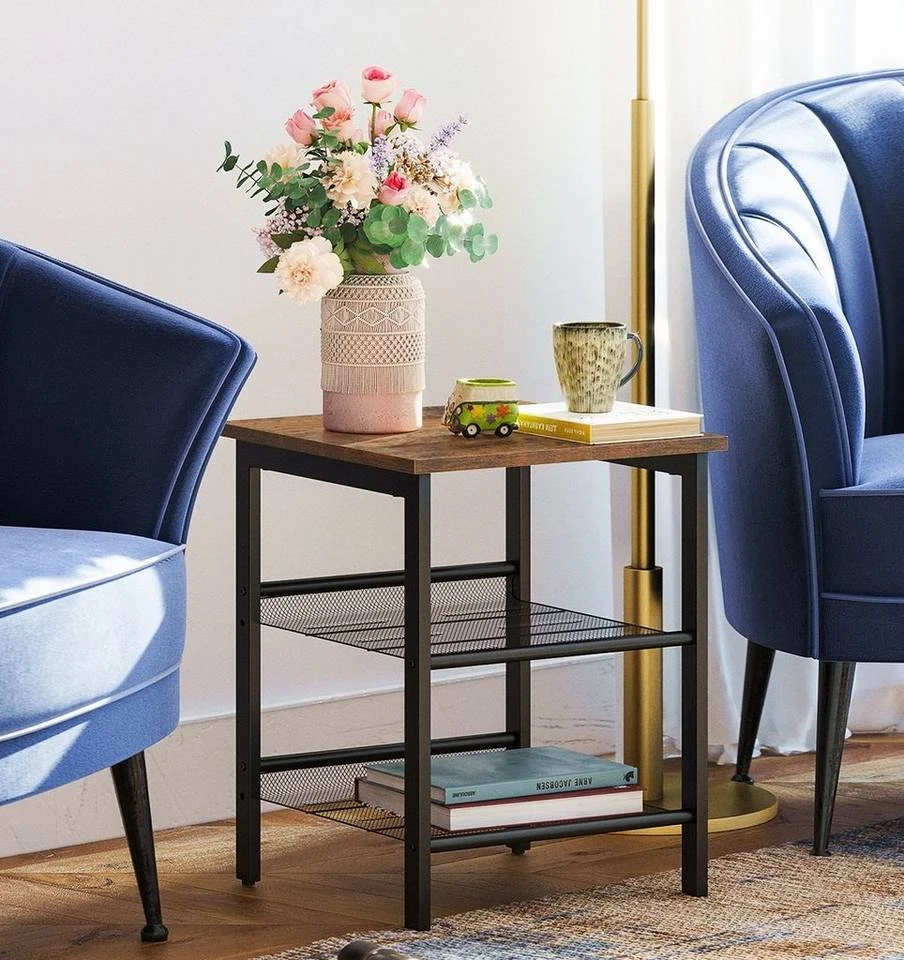 VASAGLE Beistelltisch »LET23X«, Beistelltisch, Nachttisch, mit 2 verstellbaren Gitterablagen, Industrie-Design 3 VASAGLE Beistelltisch »LET23X«, Beistelltisch, Nachttisch, mit 2 verstellbaren Gitterablagen, Industrie-Design
