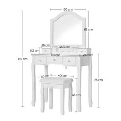 VASAGLE Schminktisch »RDT175W01«, Frisiertisch, Kosmetiktisch mit gepolsterter Hocker, 5 Schubladen, weiß -Vasagle Auslauf Geschäft 324f3369 23d3 46b3 8727 1436564c5d26