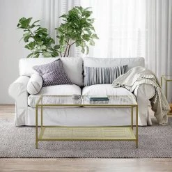 VASAGLE Couchtisch »LGT031A01«, Sofatisch, Beistelltisch, mit Hartglas und engmaschiger Gitterablage, aus Metallgestell, Gold-Transparent -Vasagle Auslauf Geschäft 354968cf 27bf 402f ac0a 316755aa30b3