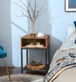 VASAGLE Nachtkonsole »LET46X«, Nachttisch, Beistelltisch, mit offenem Fach und Gitterablage, vintage