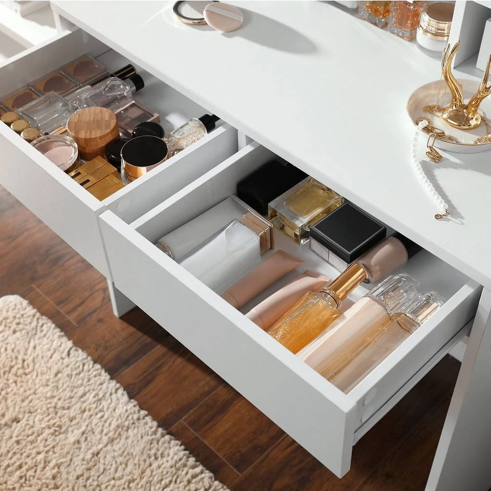 VASAGLE Schminktisch »RDT114W01«, Frisiertisch,Kosmetiktisch mit Spiegel und Glühbirnen, mit 2 Schubladen,weiß 8 VASAGLE Schminktisch »RDT114W01«, Frisiertisch,Kosmetiktisch mit Spiegel und Glühbirnen, mit 2 Schubladen,weiß – Bild 6