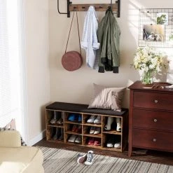 VASAGLE Schuhbank »LHS10«, Schuhregal, Sitzbank, 10 Fächer, mit Polsterung, multifunktional, 104 x 30 x 48 cm Natur, Vintage, Wei&szlig; -Vasagle Auslauf Geschäft 3853459f 2816 4a55 a07e 4cf66cf2b215