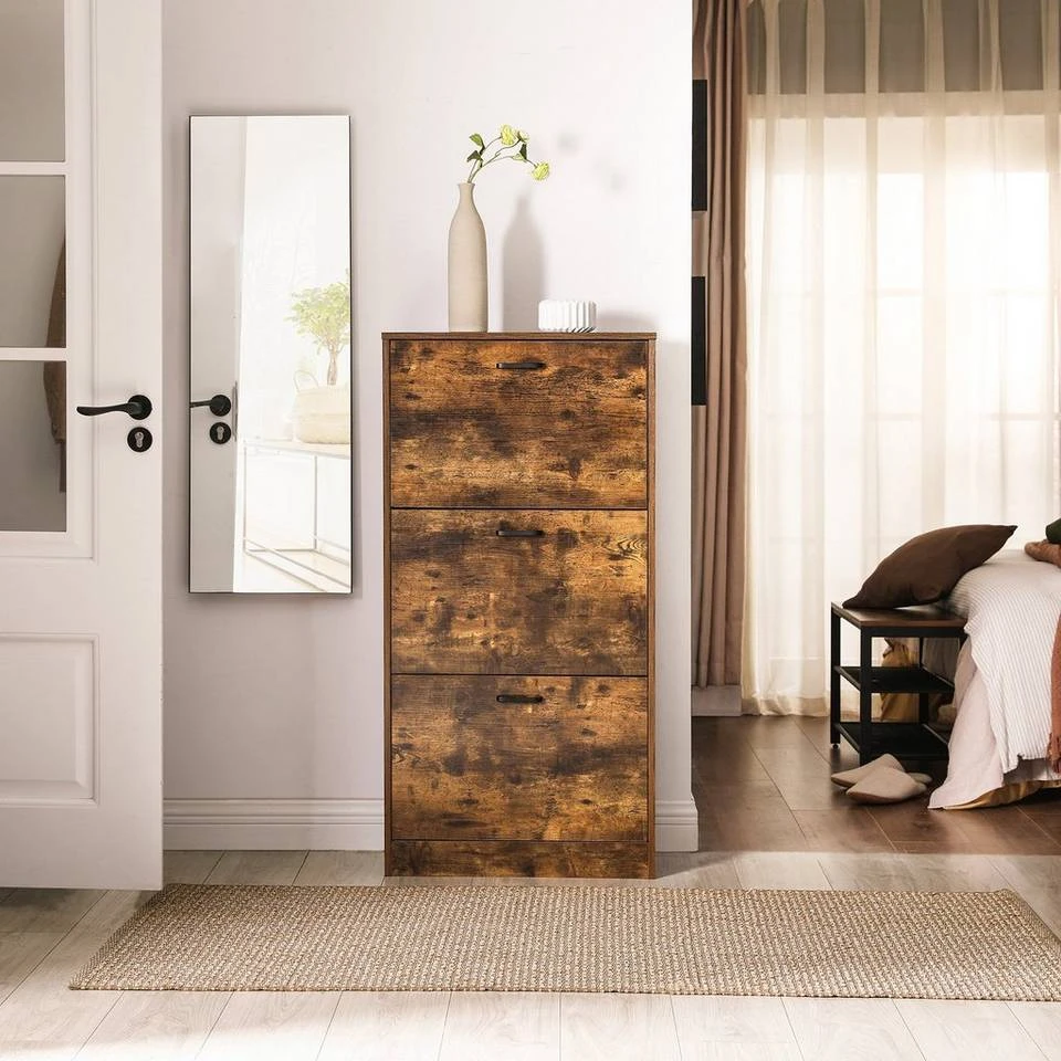 VASAGLE Schuhschrank »LBC03« Schuhregal mit 3 Klappen und Ebenen, perfekt für schmale Flure, 60 x 24 x 120 cm (L x B x H) Eichenfarben, Vintage, Weiß 25 VASAGLE Schuhschrank »LBC03« Schuhregal mit 3 Klappen und Ebenen, perfekt für schmale Flure, 60 x 24 x 120 cm (L x B x H) Eichenfarben, Vintage, Weiß – Bild 23