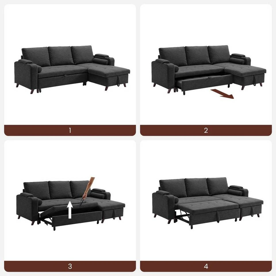VASAGLE Schlafsofa »LCS801«, Bettsofa mit Stauraum, Ecksofa, mit Becherhalter, einfache Montage, 223 x 142 x 88 cm (L x B x H), modern Dunkelgrau, Hellgrau 19 VASAGLE Schlafsofa »LCS801«, Bettsofa mit Stauraum, Ecksofa, mit Becherhalter, einfache Montage, 223 x 142 x 88 cm (L x B x H), modern Dunkelgrau, Hellgrau – Bild 18