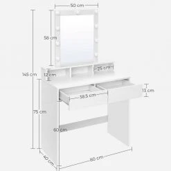 VASAGLE Schminktisch »RDT114W01«, Frisiertisch,Kosmetiktisch mit Spiegel und Glühbirnen, mit 2 Schubladen,weiß 19 VASAGLE Schminktisch »RDT114W01«, Frisiertisch,Kosmetiktisch mit Spiegel und Glühbirnen, mit 2 Schubladen,weiß -Vasagle Auslauf Geschäft 39cb4315 9dcf 4a38 8c37 c8e440fd31b4