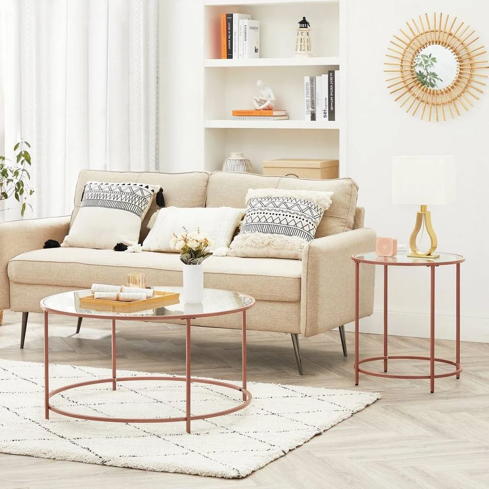 VASAGLE Beistelltisch »LGT20G/020B01«, Beistelltisch rund, kleiner Couchtisch, Glastisch mit Metallgestell, Nachttisch, Sofatisch Gold, Roségold, Schwarz 21 VASAGLE Beistelltisch »LGT20G/020B01«, Beistelltisch rund, kleiner Couchtisch, Glastisch mit Metallgestell, Nachttisch, Sofatisch Gold, Roségold, Schwarz – Bild 19