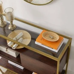 VASAGLE Konsolentisch »LSC016B24«, Beistelltisch, Flurtisch, mit Schiebetür, Schokoladenbraun-Mattgold -Vasagle Auslauf Geschäft 3bd09588 5292 4406 92d9 1e67997d0d33