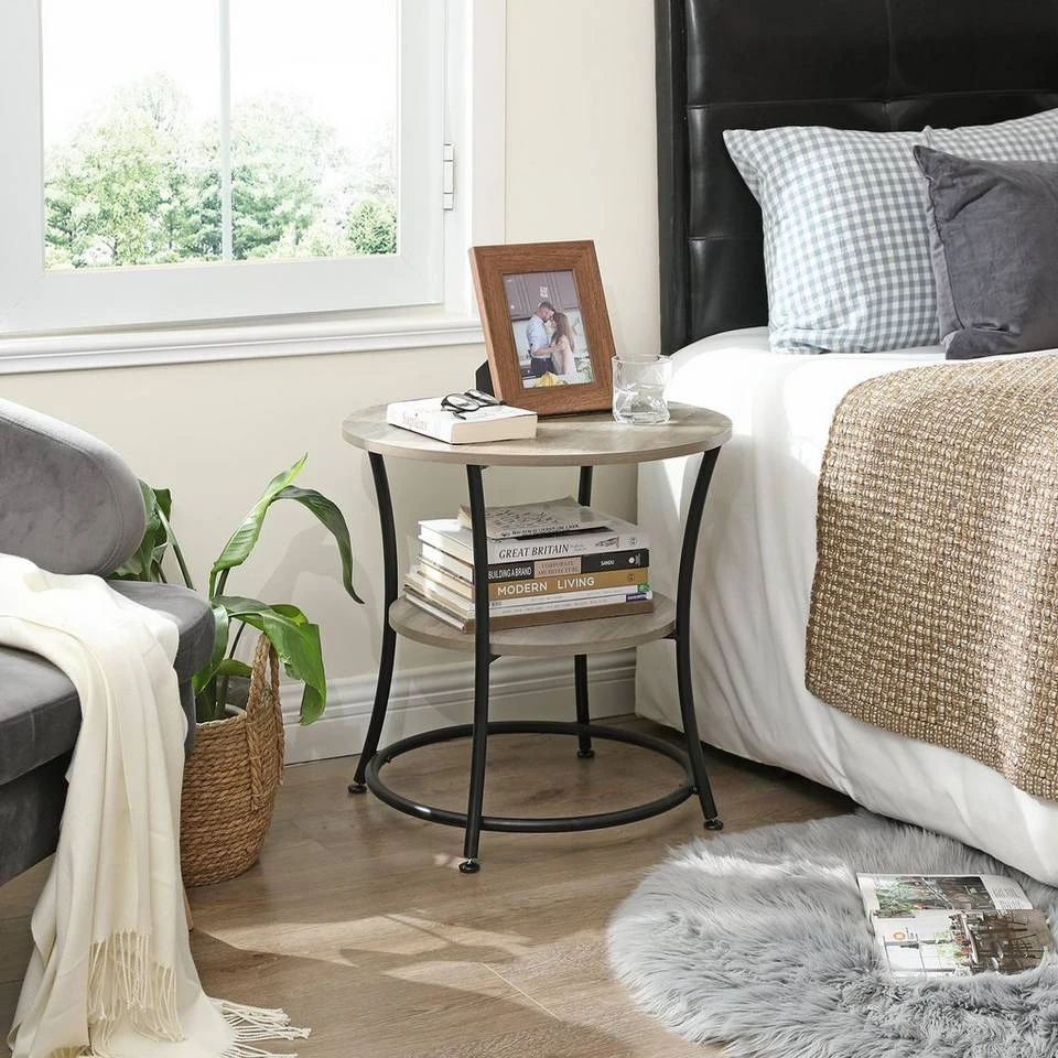 VASAGLE Beistelltisch »LET56BX«, Beistelltisch rund, Sofatisch, 2 Ablagen, vintage Greige 12 VASAGLE Beistelltisch »LET56BX«, Beistelltisch rund, Sofatisch, 2 Ablagen, vintage Greige – Bild 10