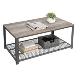 VASAGLE Couchtisch »LCT61«, Fernsehtisch mit großer Ablage, rautenförmiges Gitter, schwarzes Gestell, 106,2 x 60,2 x 45 cm Grau, Vintage -Vasagle Auslauf Geschäft 3e628763 1bd9 4a30 ad3c c98494fee2ce