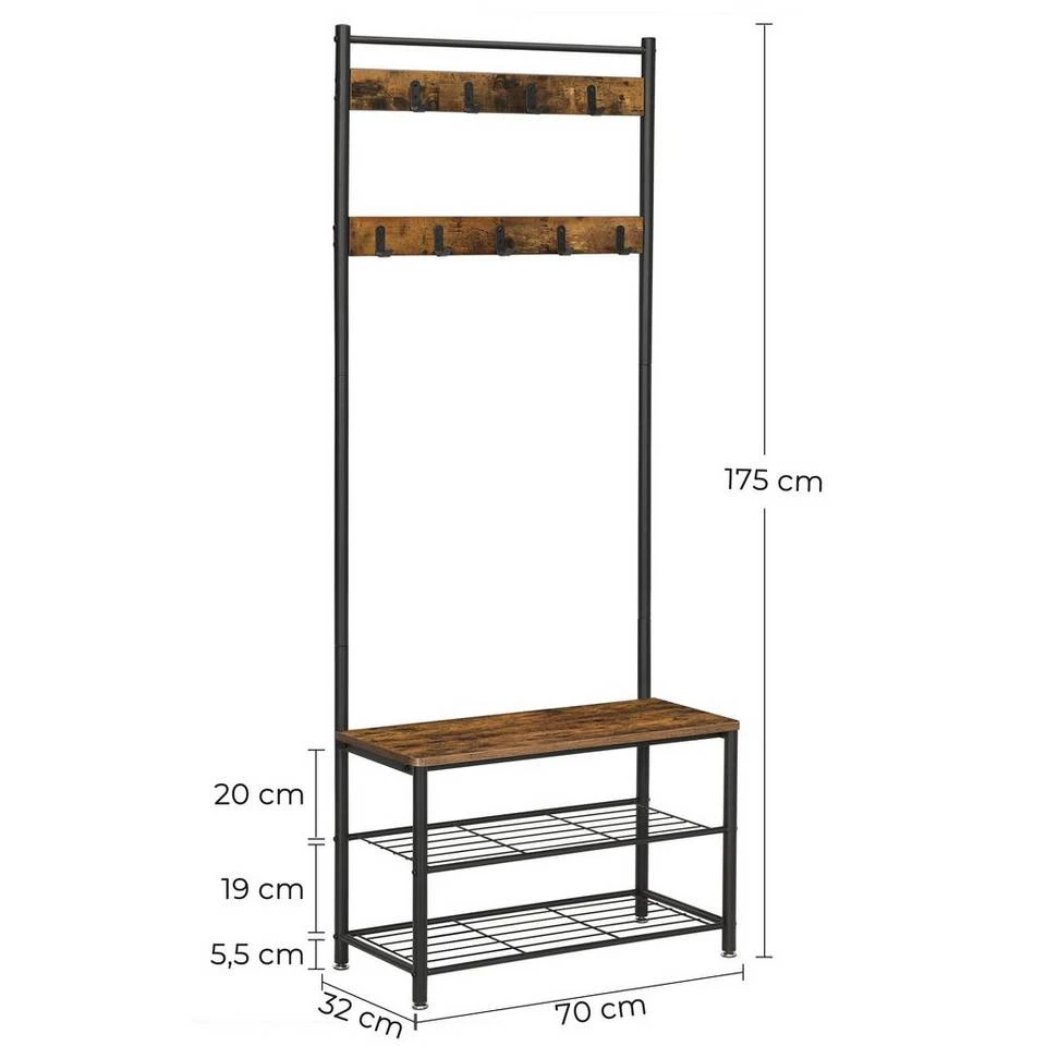 VASAGLE Garderobenständer »HSR41«, Kleiderständer mit Schuhablagen, vintage Grau, Walnussbraun 11 VASAGLE Garderobenständer »HSR41«, Kleiderständer mit Schuhablagen, vintage Grau, Walnussbraun – Bild 9