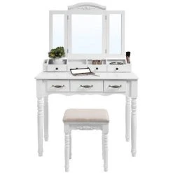VASAGLE Schminktisch »RDT60WT RDT60BK«, Frisiertisch, Kosmetiktisch mit 3-teiliger Klappspiegel,mit Hocker Schwarz, Weiß 27 VASAGLE Schminktisch »RDT60WT RDT60BK«, Frisiertisch, Kosmetiktisch mit 3-teiliger Klappspiegel,mit Hocker Schwarz, Weiß -Vasagle Auslauf Geschäft 3fa83537 cf3d 432c 8738 37063a816199