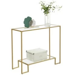 VASAGLE Konsolentisch »LGT023A01«, Beistelltisch, Stahlgestell, 100 x 35 x 80 cm, Wohnzimmer, goldfarben -Vasagle Auslauf Geschäft 3fd6f2db 0c5b 49f7 aac0 9537a795032d