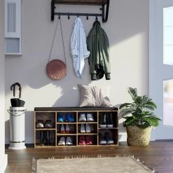 VASAGLE Schuhbank »LHS10«, Schuhregal, Sitzbank, 10 Fächer, mit Polsterung, multifunktional, 104 x 30 x 48 cm Natur, Vintage, Wei&szlig; -Vasagle Auslauf Geschäft 4296f02c 5dfc 46c3 a3af 86b797923c80