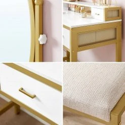 VASAGLE Schminktisch »RVT006A10/B01«, Frisiertisch, Kosmetiktisch, mit Hocker, mit ovalem Spiegel und 5 Schubladen Vintagebraun-Schwarz, Weiß-goldfarben 33 VASAGLE Schminktisch »RVT006A10/B01«, Frisiertisch, Kosmetiktisch, mit Hocker, mit ovalem Spiegel und 5 Schubladen Vintagebraun-Schwarz, Weiß-goldfarben -Vasagle Auslauf Geschäft 453878ff 6291 47f7 8f79 f1b3eda0953c