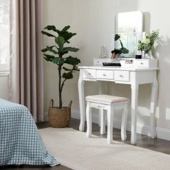 VASAGLE Schminktisch »RDT25WT/BK/K«, Frisiertisch, Kosmetiktisch, mit Spiegel ohne Rahmen, Polsterhocker, Massivholzbeinen Schwarz, Weiß-Natur, Weiß 37 VASAGLE Schminktisch »RDT25WT/BK/K«, Frisiertisch, Kosmetiktisch, mit Spiegel ohne Rahmen, Polsterhocker, Massivholzbeinen Schwarz, Weiß-Natur, Weiß -Vasagle Auslauf Geschäft 458ea5ce 92ca 42cb 903b c20554fa54ea