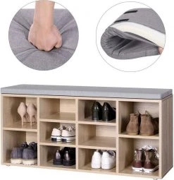 VASAGLE Schuhbank »LHS10«, Schuhregal, Sitzbank, 10 Fächer, mit Polsterung, multifunktional, 104 x 30 x 48 cm Natur, Vintage, Wei&szlig; -Vasagle Auslauf Geschäft 478f5b6f de9c 4c91 9720 431c1019d534