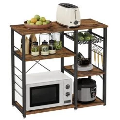 VASAGLE Standregal »KKS90X«, Regal, für Küche, mit Metallgestell, praktische Haken, ausziehbares Gitterfach, im Vintage-Look