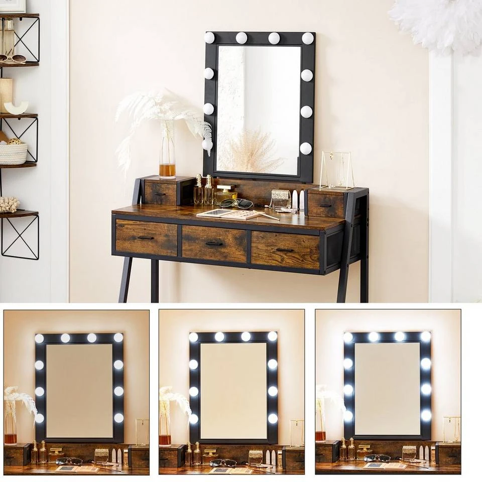 VASAGLE Schminktisch »RVT015B01«, Frisiertisch, Kosmetiktisch, mit Hocker und Spiegel, 10 LED-Glühbirnen, vintage 3 VASAGLE Schminktisch »RVT015B01«, Frisiertisch, Kosmetiktisch, mit Hocker und Spiegel, 10 LED-Glühbirnen, vintage