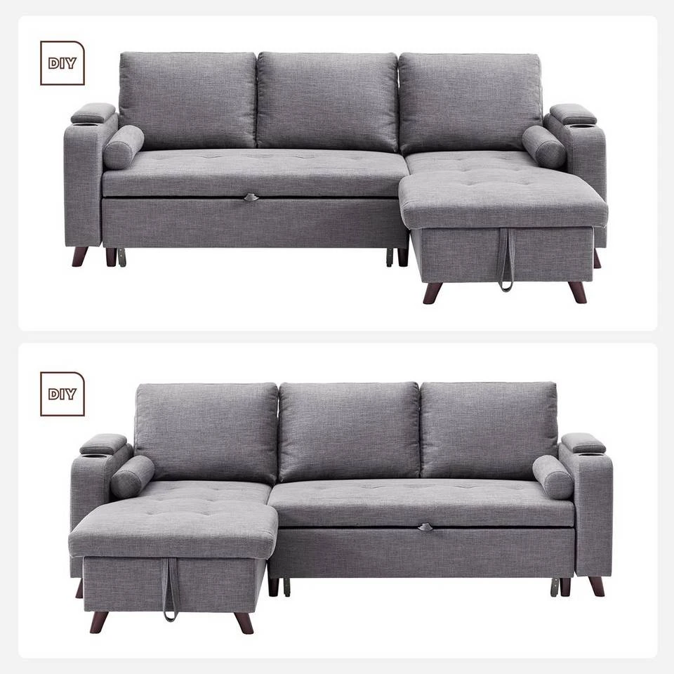 VASAGLE Schlafsofa »LCS801«, Bettsofa mit Stauraum, Ecksofa, mit Becherhalter, einfache Montage, 223 x 142 x 88 cm (L x B x H), modern Dunkelgrau, Hellgrau 9 VASAGLE Schlafsofa »LCS801«, Bettsofa mit Stauraum, Ecksofa, mit Becherhalter, einfache Montage, 223 x 142 x 88 cm (L x B x H), modern Dunkelgrau, Hellgrau – Bild 8