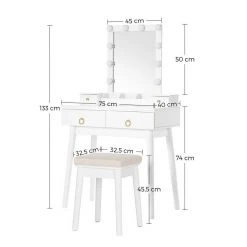 VASAGLE Schminktisch »RDT173W01«, Frisiertisch,Kosmetiktisch mit 10 Glühbirnen und gepolsterter Hocker, Massivholzbeinen -Vasagle Auslauf Geschäft 4fdf84d5 fcf2 4c9c a082 322e1d050355