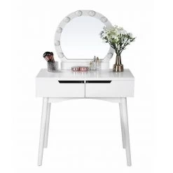 VASAGLE Schminktisch »RDT11WL RDT11BL«, Frisiertisch, Kosmetiktisch, mit Beleuchtung und gepolsterter Hocker Schwarz, Wei&szlig; -Vasagle Auslauf Geschäft 56b197a8 5e68 4850 a6c0 9ff51298eed3