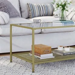 VASAGLE Couchtisch »LGT031A01«, Sofatisch, Beistelltisch, mit Hartglas und engmaschiger Gitterablage, aus Metallgestell, Gold-Transparent -Vasagle Auslauf Geschäft 56f629ec 1c03 4c08 a9cd 91d213129d88