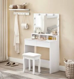 VASAGLE Schminktisch »RDT120T10«, Frisiertisch, Kosmetiktisch mit 9 LED-Glühbirnen und Spiegel, einstellbare Helligkeit, 2 Schubladen und 3 offene Fächer -Vasagle Auslauf Geschäft 5813628e 0e43 4f15 8f7f 96ec0277bc71