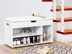 VASAGLE Schuhbank »LHS30«, Sitzbank, gepolstert, 3 offene Fächer, mit Stauraum, bis 150 kg belastbar Vintage, Wei&szlig; -Vasagle Auslauf Geschäft 58a335c2 9837 4b12 a282 17d000aa99dc