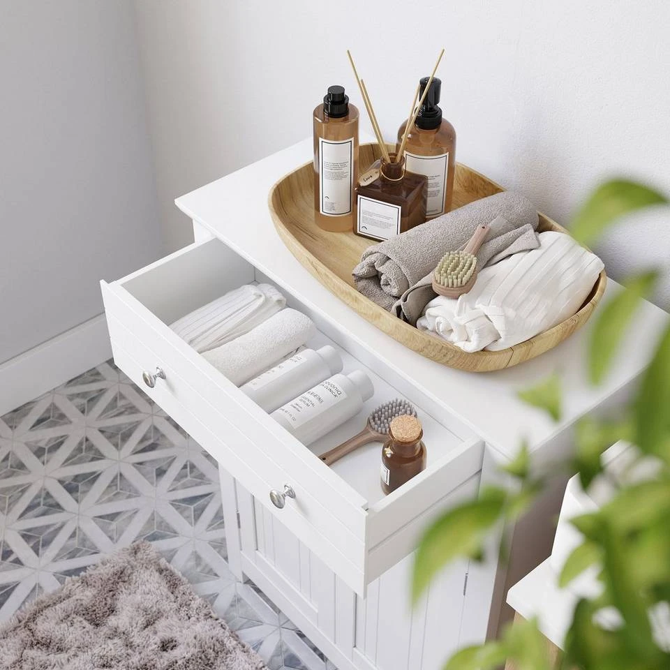VASAGLE Badkommode »BBC61«, Badezimmerschrank, mit Schublade und verstellbarem Zwischenfach, Landhausstil, 60 x 30 x 80 cm, weiß 6 VASAGLE Badkommode »BBC61«, Badezimmerschrank, mit Schublade und verstellbarem Zwischenfach, Landhausstil, 60 x 30 x 80 cm, weiß – Bild 4